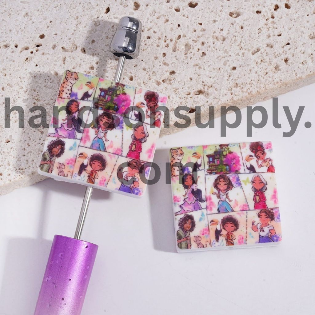 Magical House Family Character in Comic Layout Fantasy Theme Flat Square Shape Silicone Focal Beads
