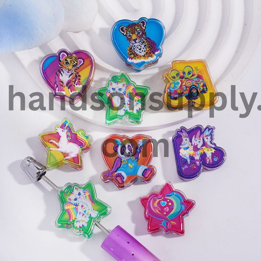 Cute Bright Animal Character Print Translucent in Various Shape & Design Acrylic Beads Random Mix