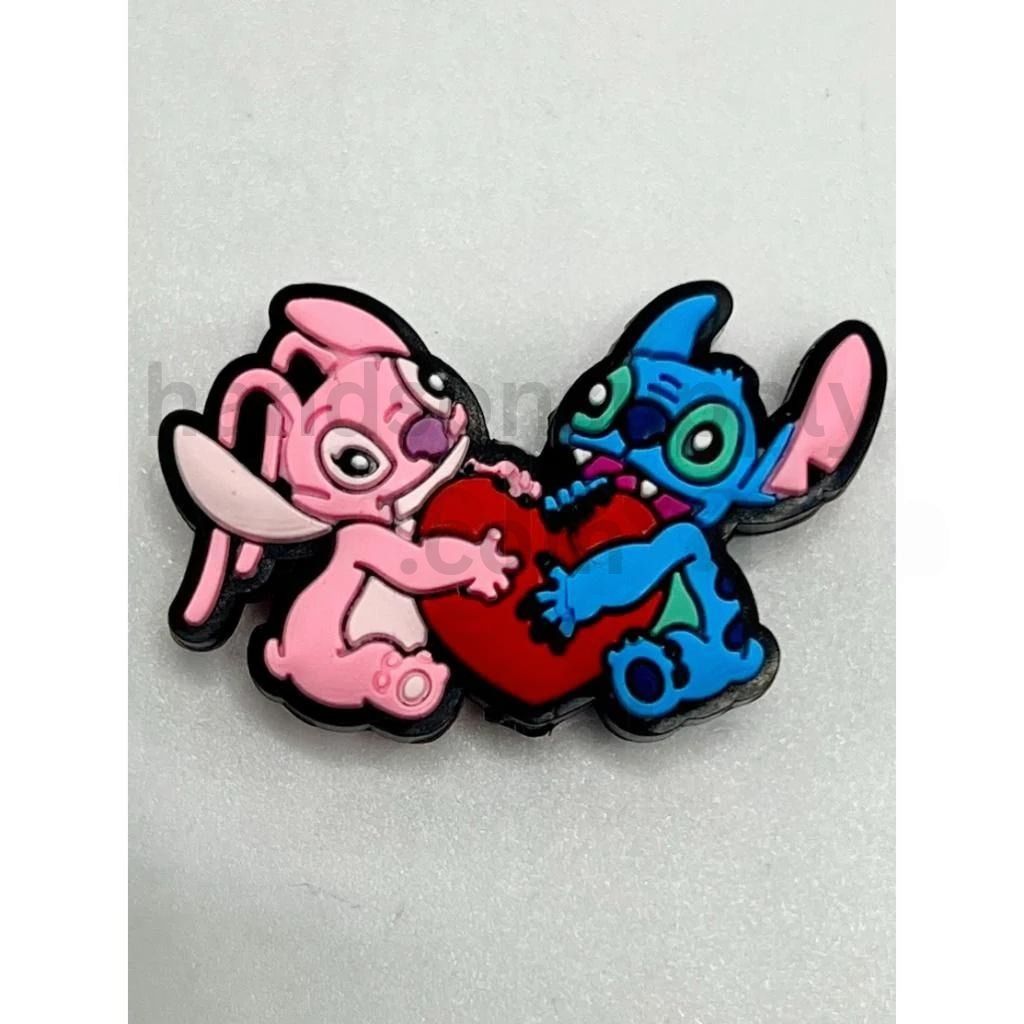 Blue & Pink Stitc with Red Heart Cute Silicone Focal Beads