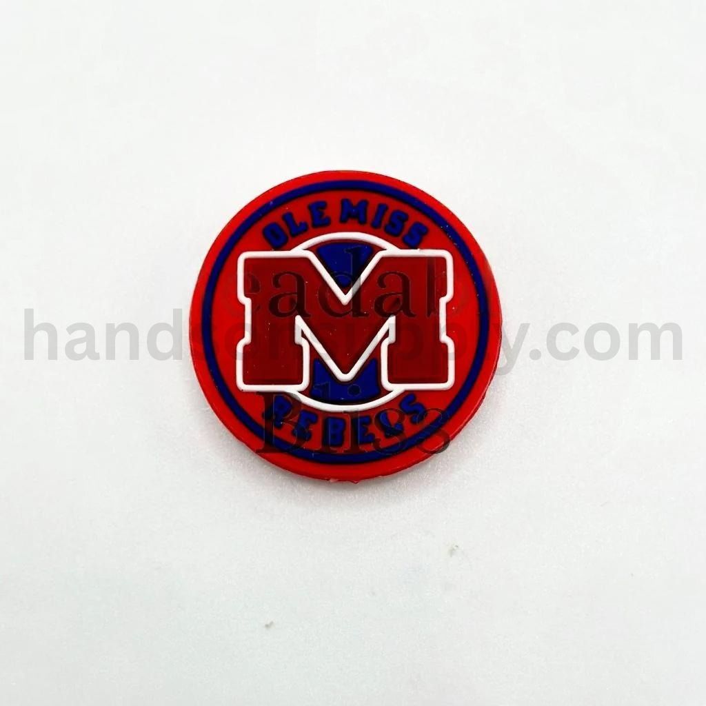 Ole Miss Rebels Red M Football Logo Team Spirit Round Shape Silicone Focal Beads