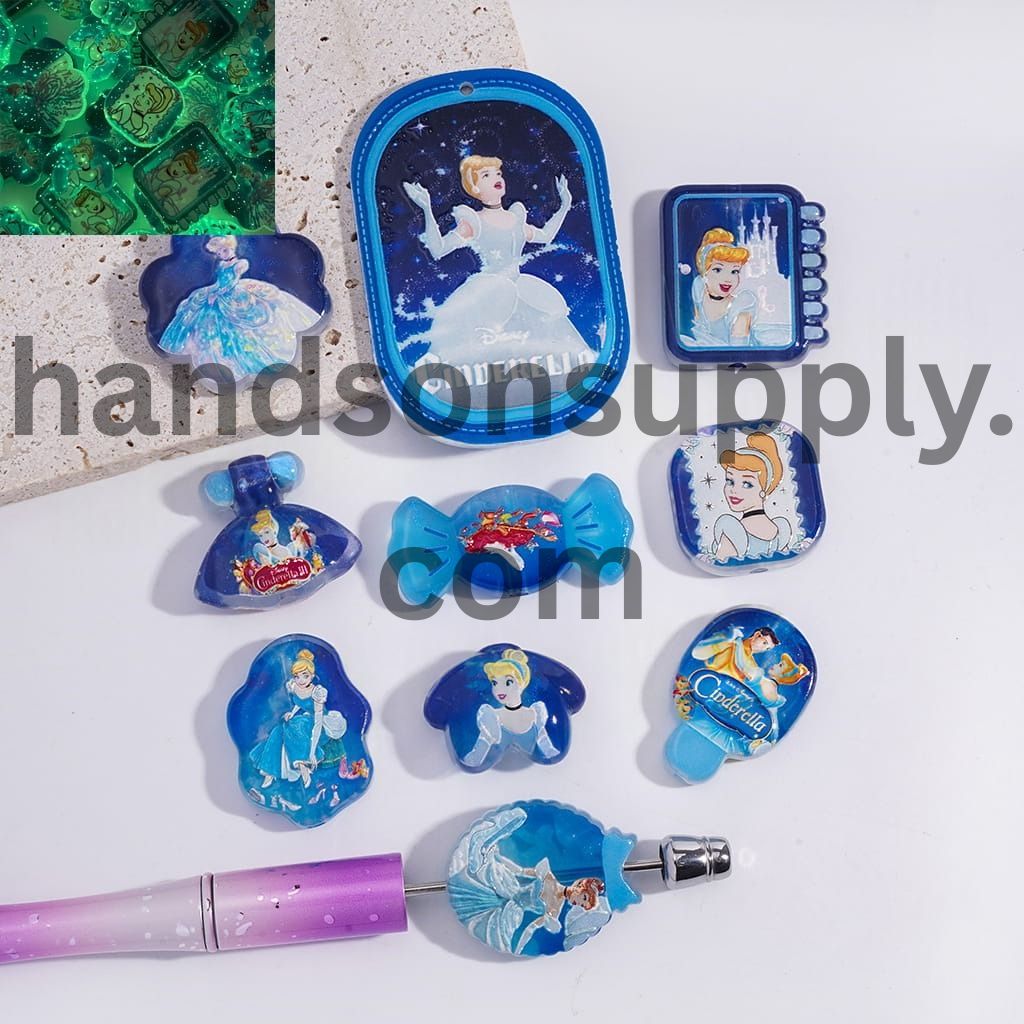 Classic Animation Princess Character Blue Series Design in Various Shape Acrylic Beads Pendants Random Mix