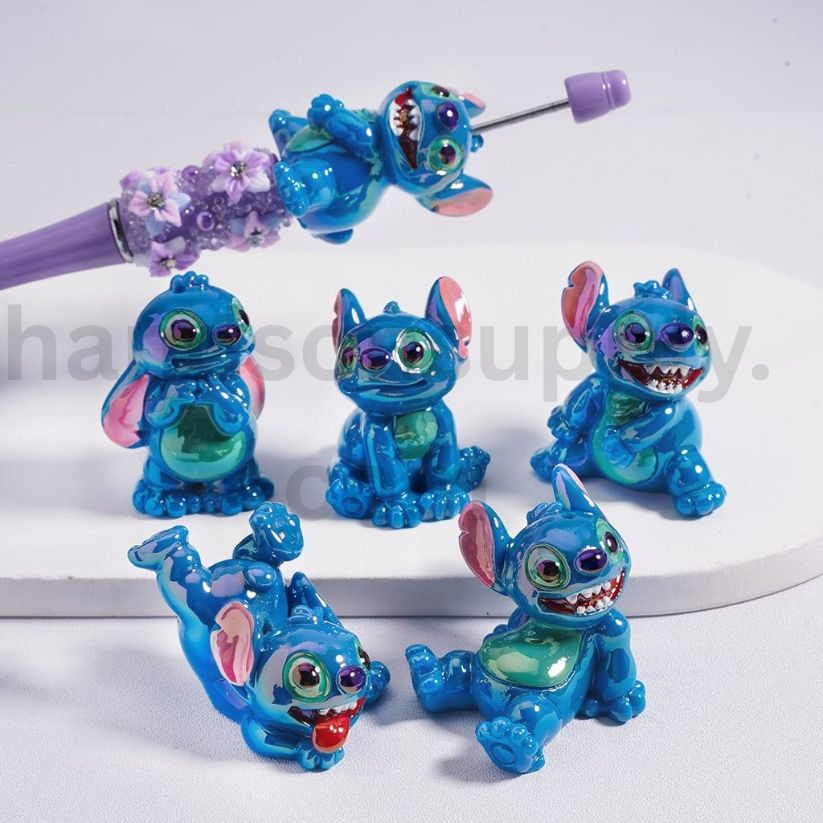 UV Coated Cute Blue Monster in Various Gestures Blue Cartoon Acrylic Beads Random Mix