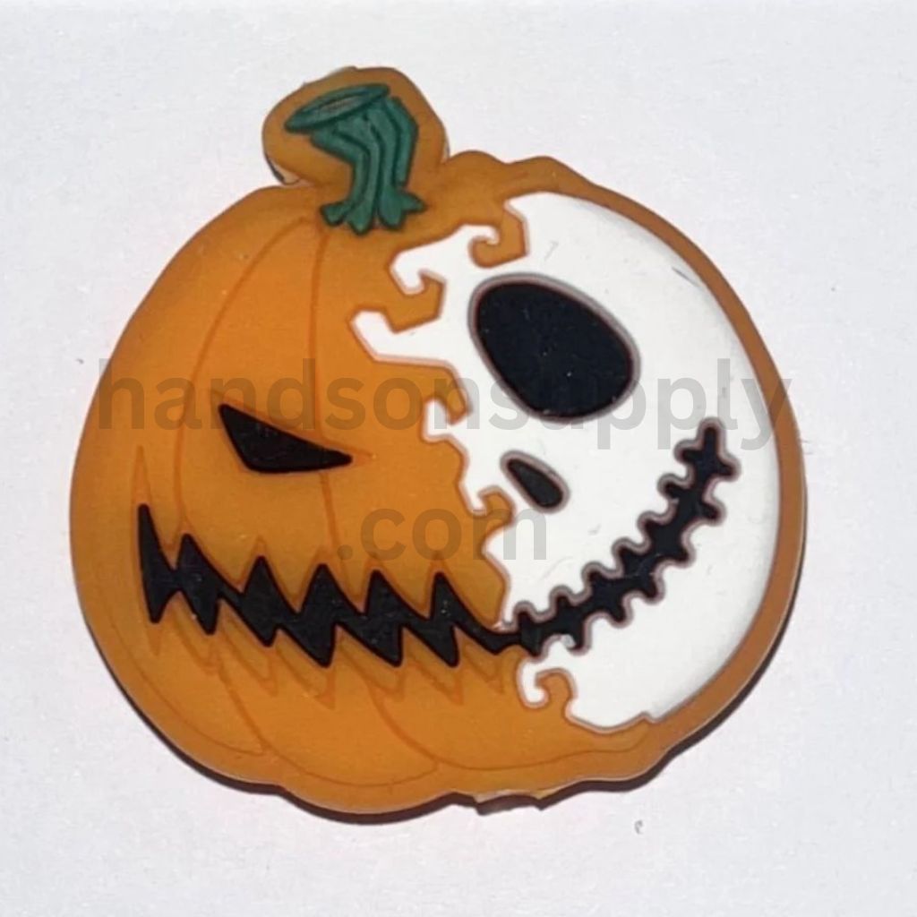 Half Pumpkin Half Skeleton Spooky Face Halloween Silicone Focal Beads