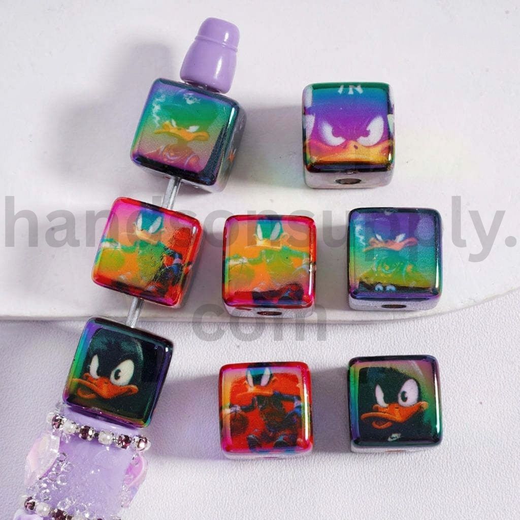 UV Coated Cute Cartoon Animal Duck Design Cube Square Acrylic Beads 14MM Random Mix