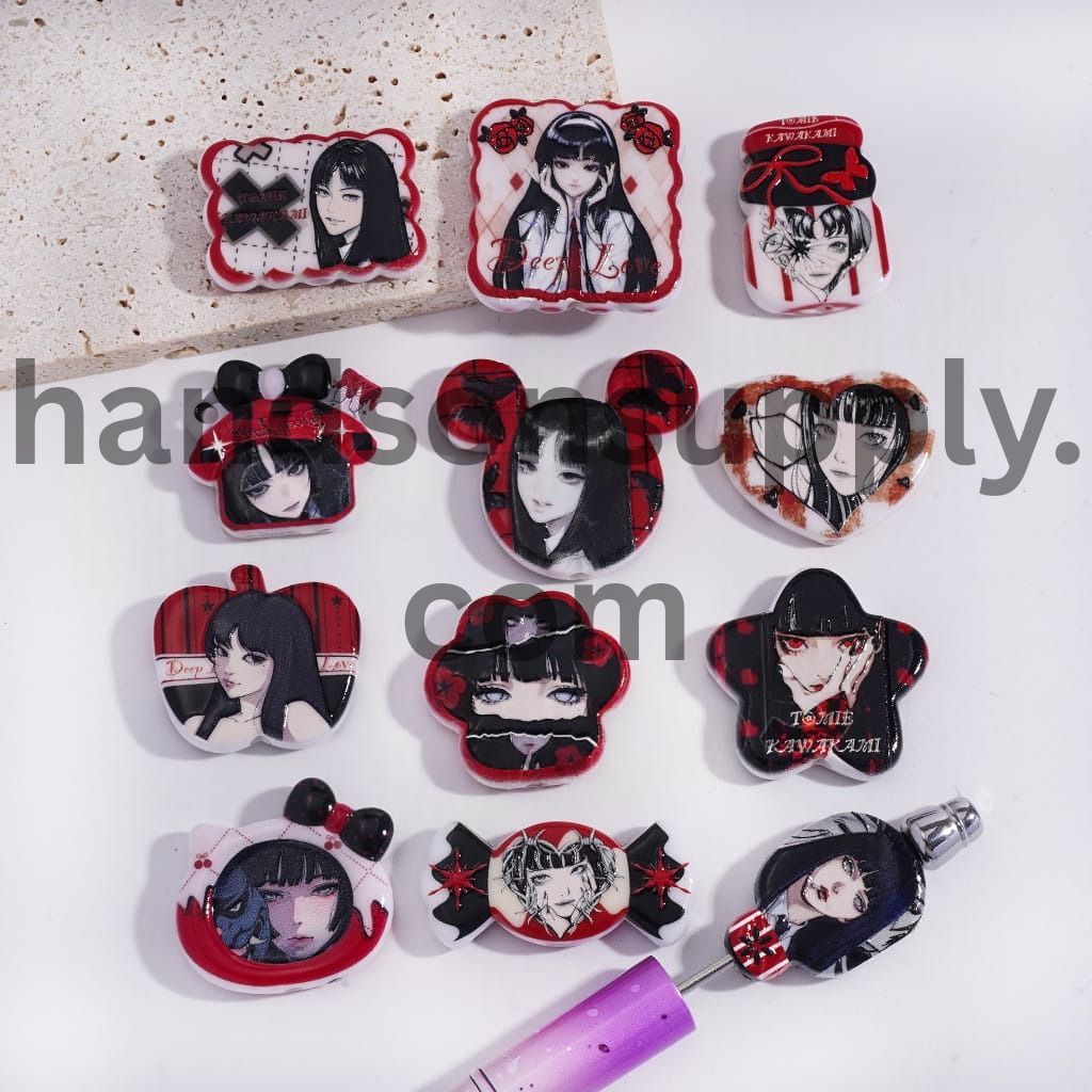 Cute Cool Girl Prints Series Designs in Various Shape Acrylic Beads Pendants Random Mix