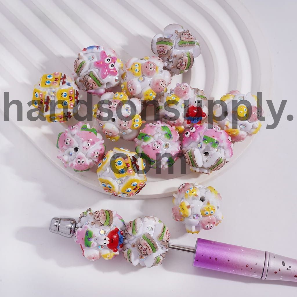Cute Yellow Sponge Design with AB Crystal Rhinestones, Silicone Focal Beads 22MM, Random Mix