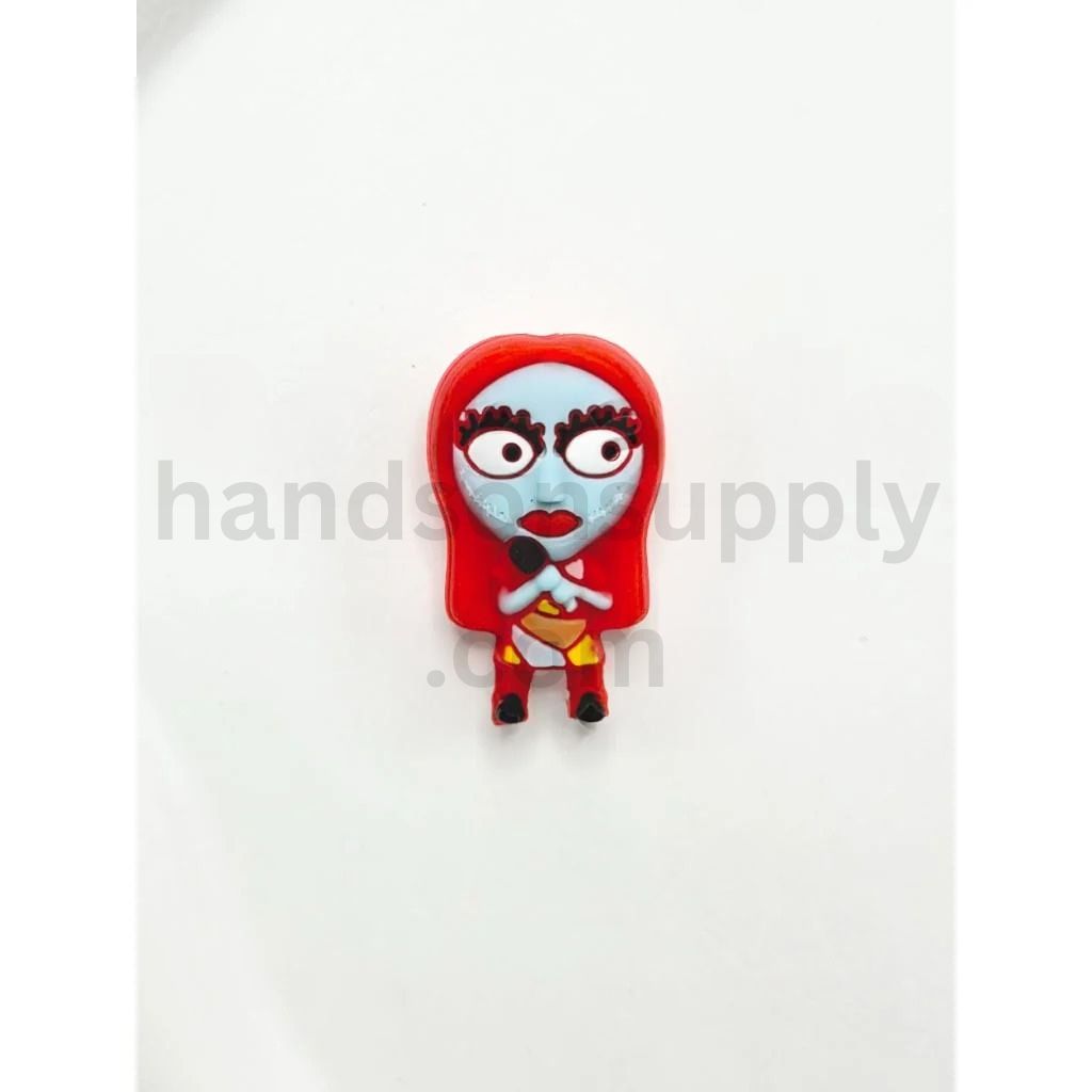 Red Haired Blue Monster Faced Girl with Big Eyes Silicone Focal Beads