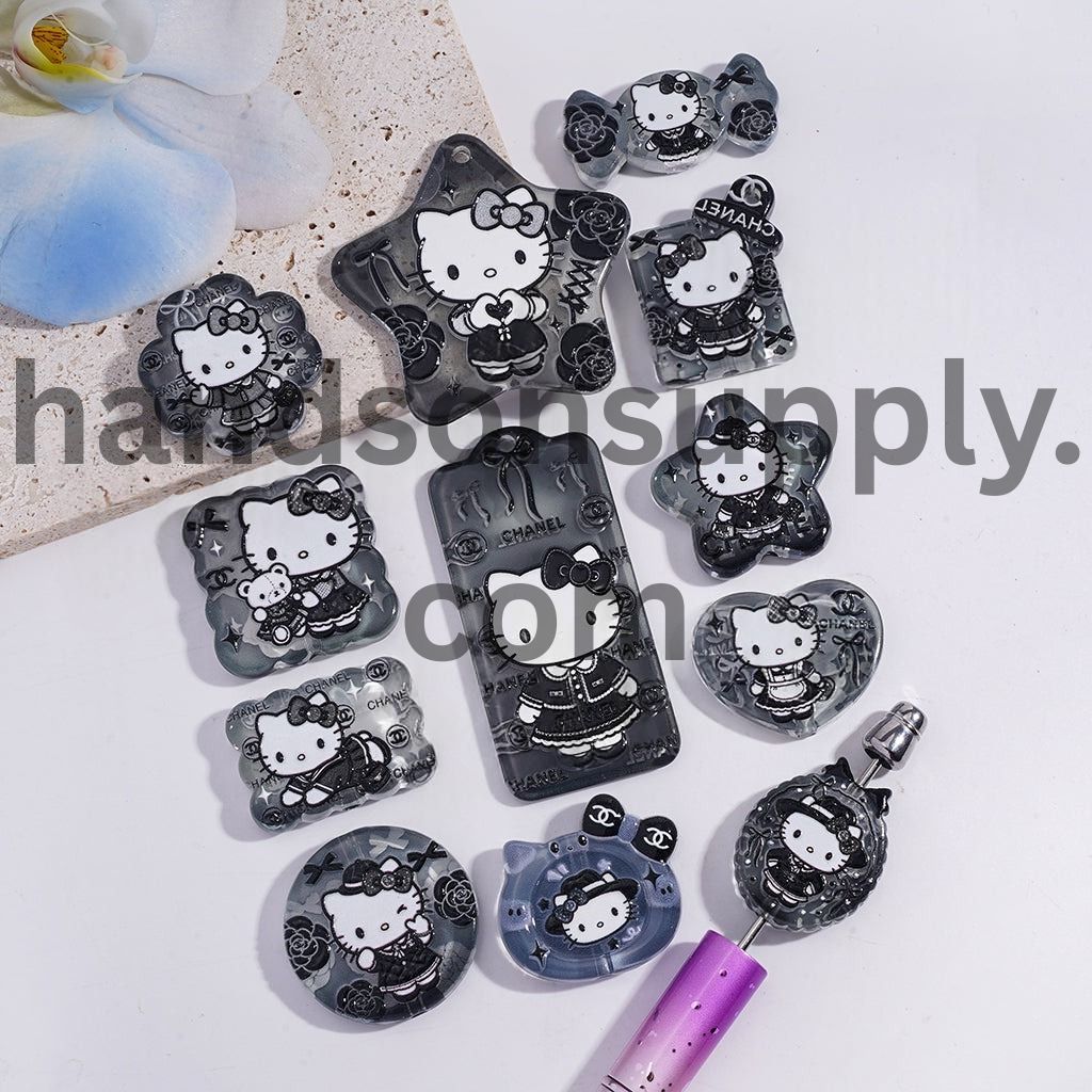 Cute Fashion Cat Character in Stylish Outfit Black Theme Series Acrylic Beads Pendants Random Mix