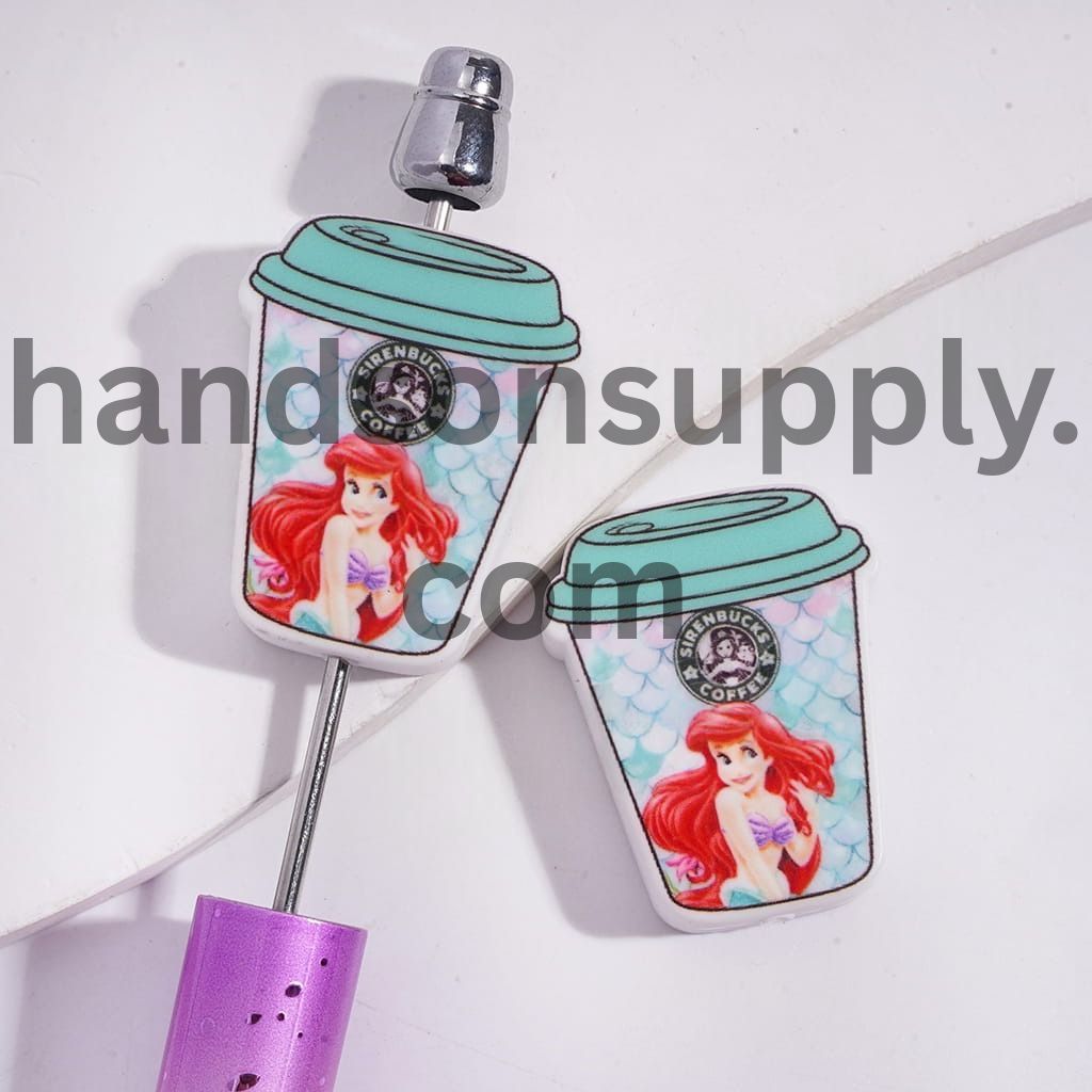 Marine Mermaid Princess Character Patterns on Coffee Cup Silicone Focal Beads