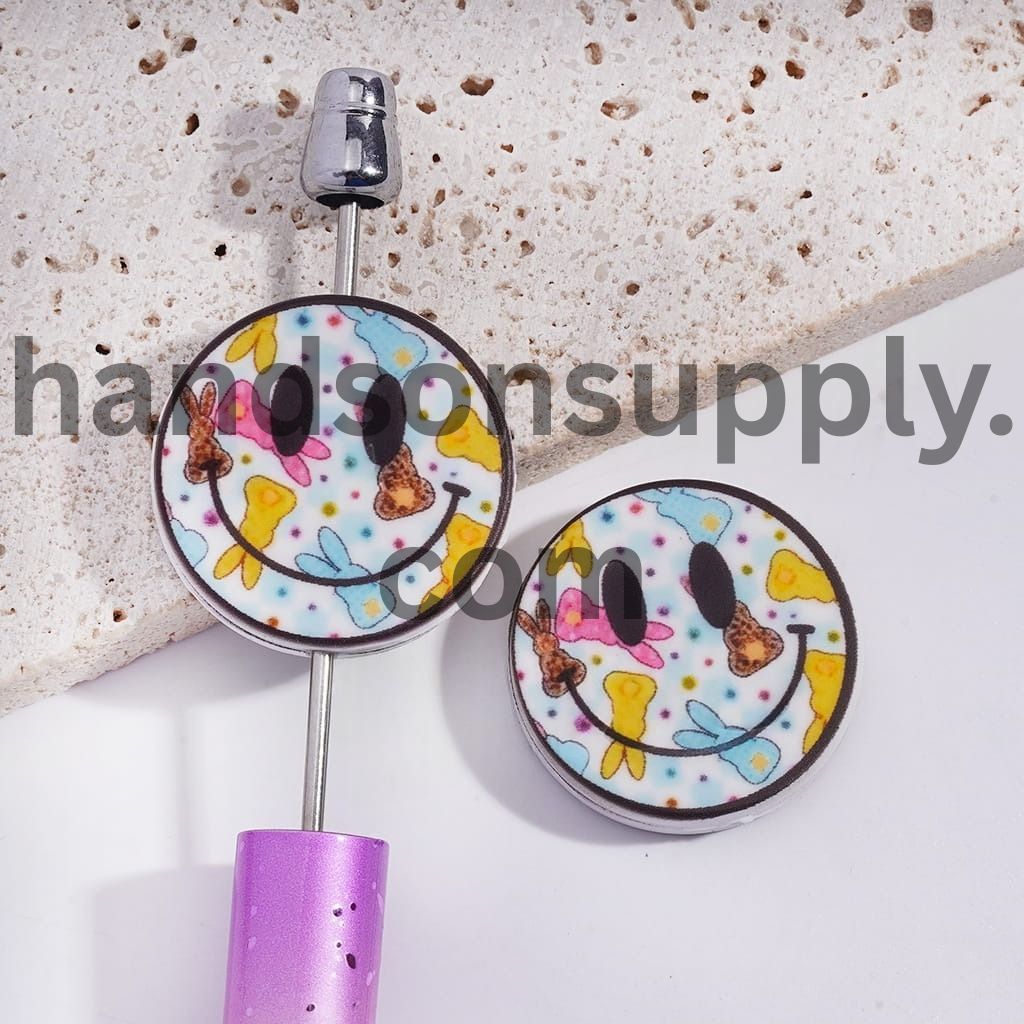 Cute Cartoon Design Smiling Face Expression Bunny Flat Round Silicone Focal Beads