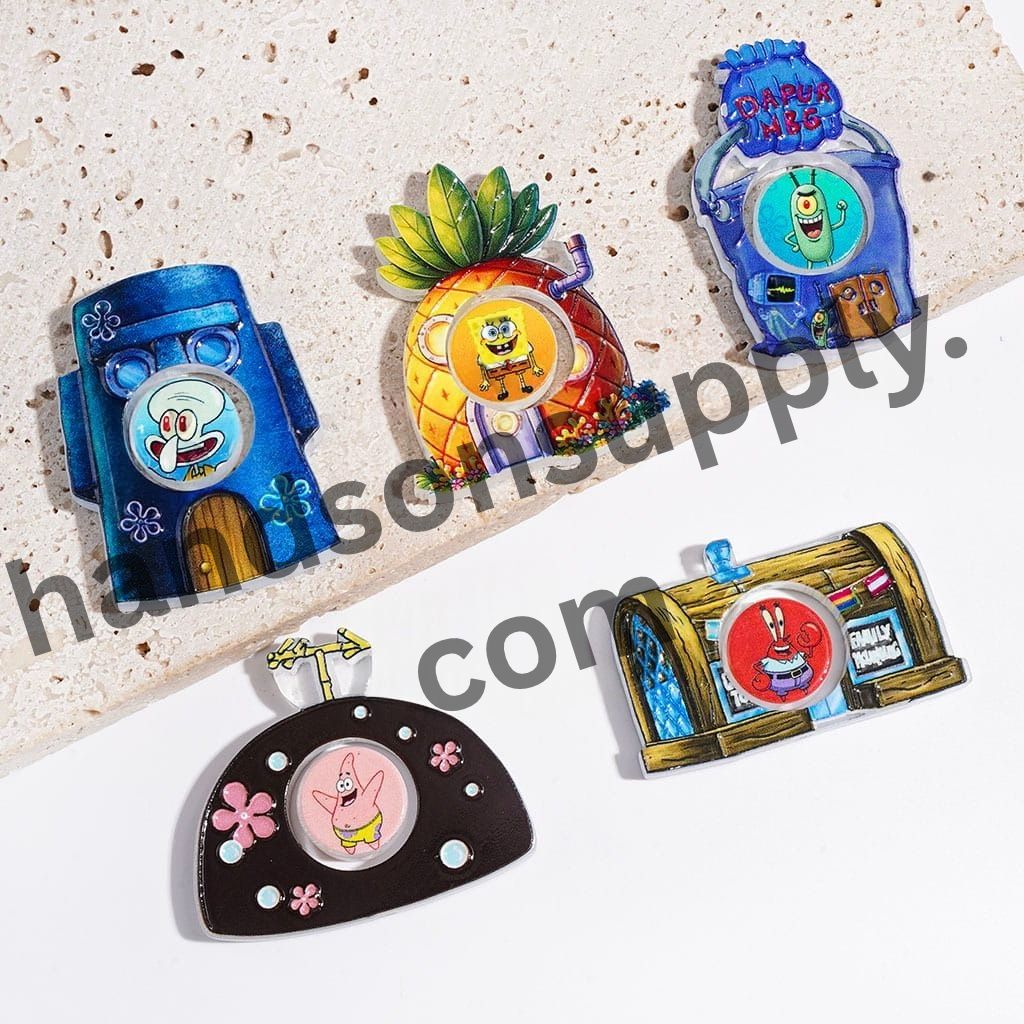 Charming Hollowed Animal Head with Cute Cat, Dog & Bunny Designs Printed Round Acrylic Beads Collection Set, Random Mix, (1 Set=2 Pieces)