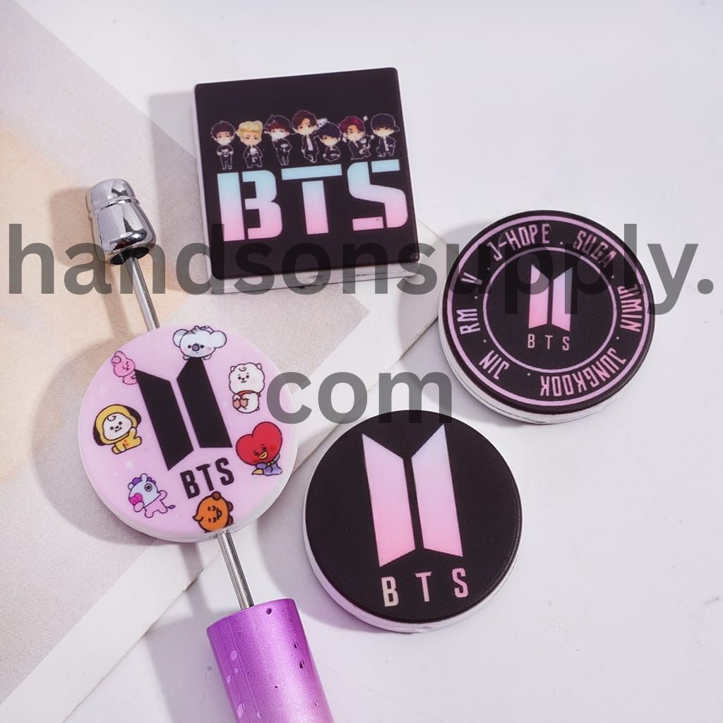 Korea Boy Group Series Print on Flat Round & Square Shapes Silicone Focal Beads Random Mix