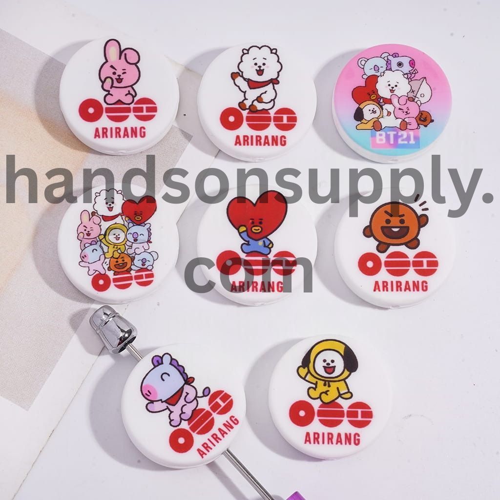 Korea Boy Group Image Series Print on Flat Round Shape Silicone Focal Beads Random Mix