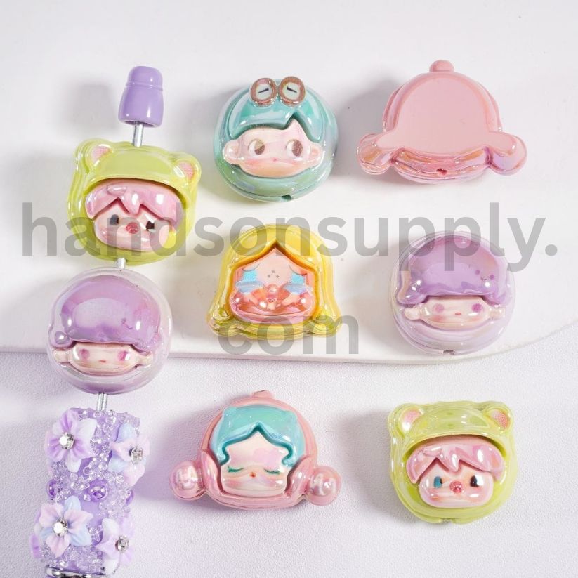 UV Gloss Pop Mar Girl Character Round Acrylic Beads 16mm Random Mix