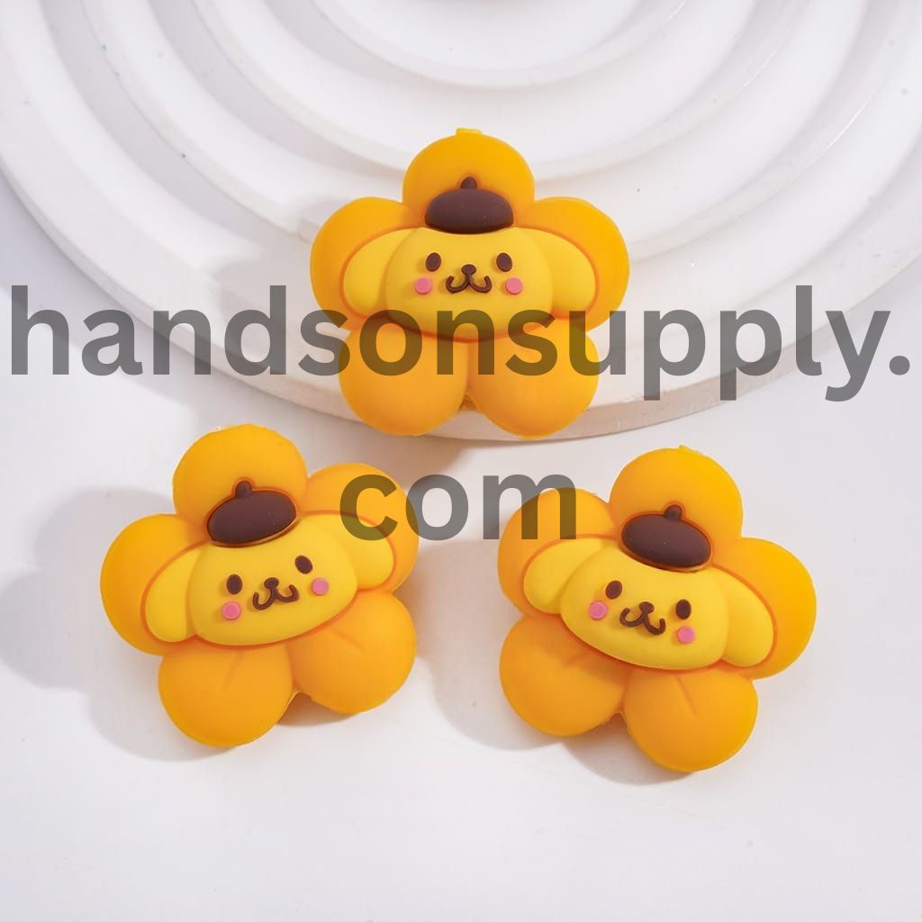 3D Yellow Flower Dog with Beret Silicone Focal Bead
