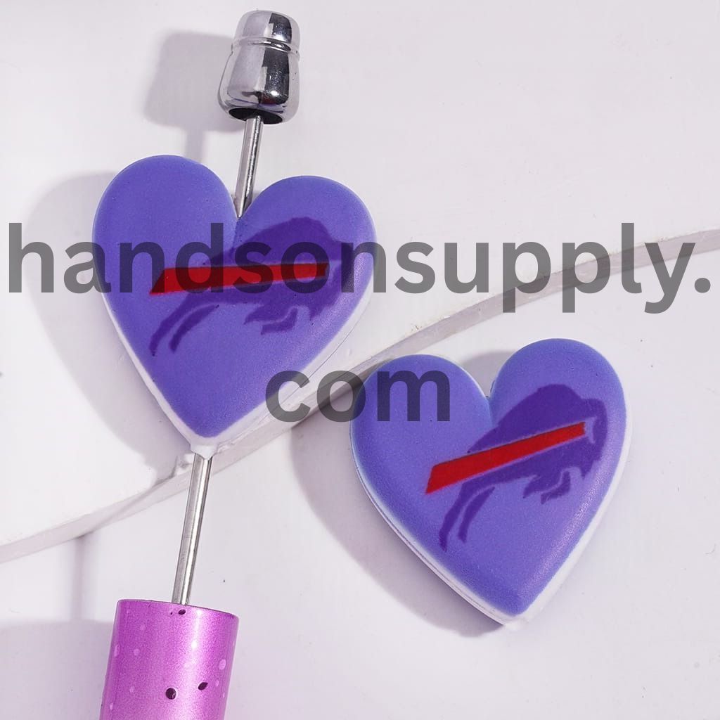 American Football Buffalo Team Pattern Sport Theme Heart Shape Silicone Focal Beads