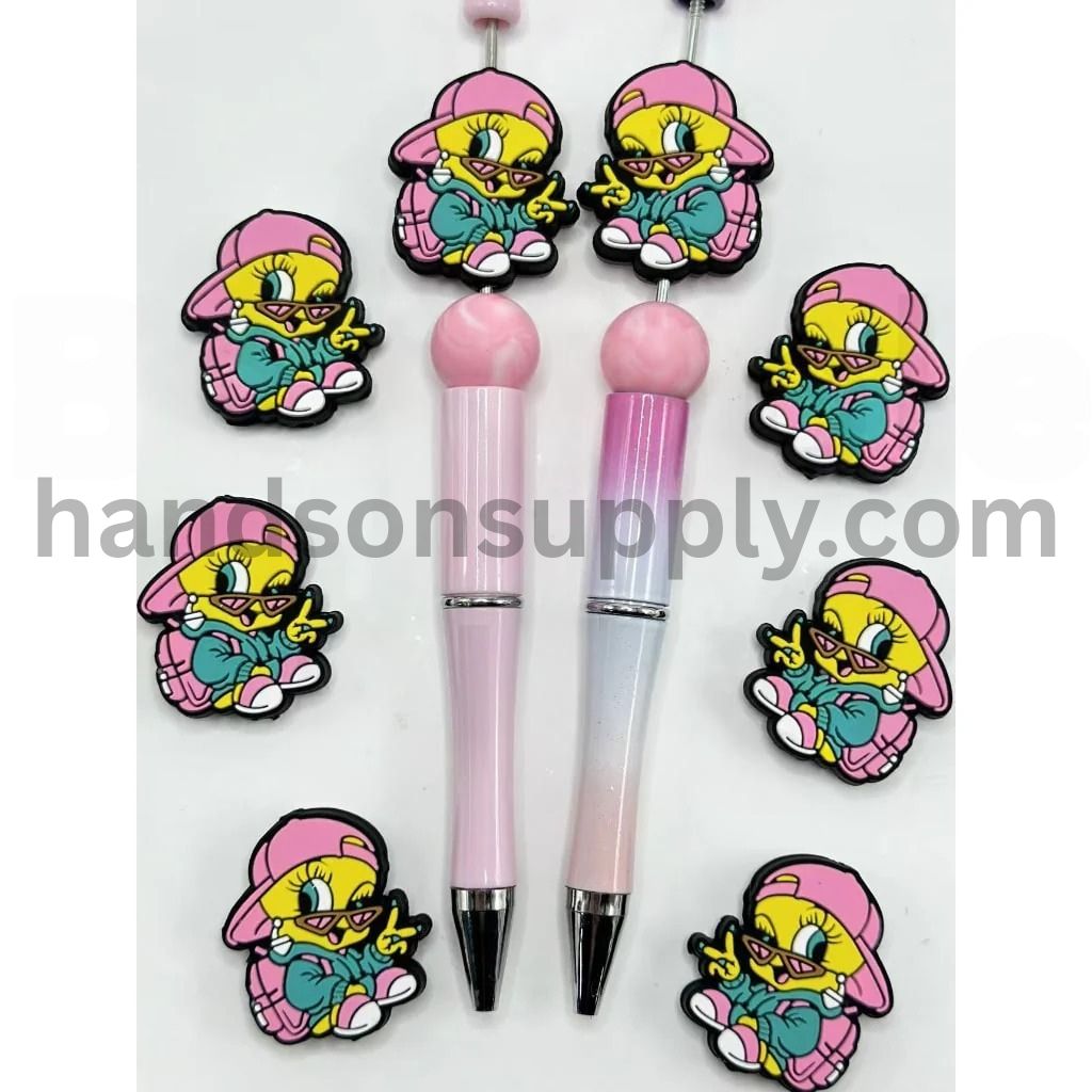 Cute Cap Glasses Tweet Bird with Pink Shoes Silicone Focal Beads