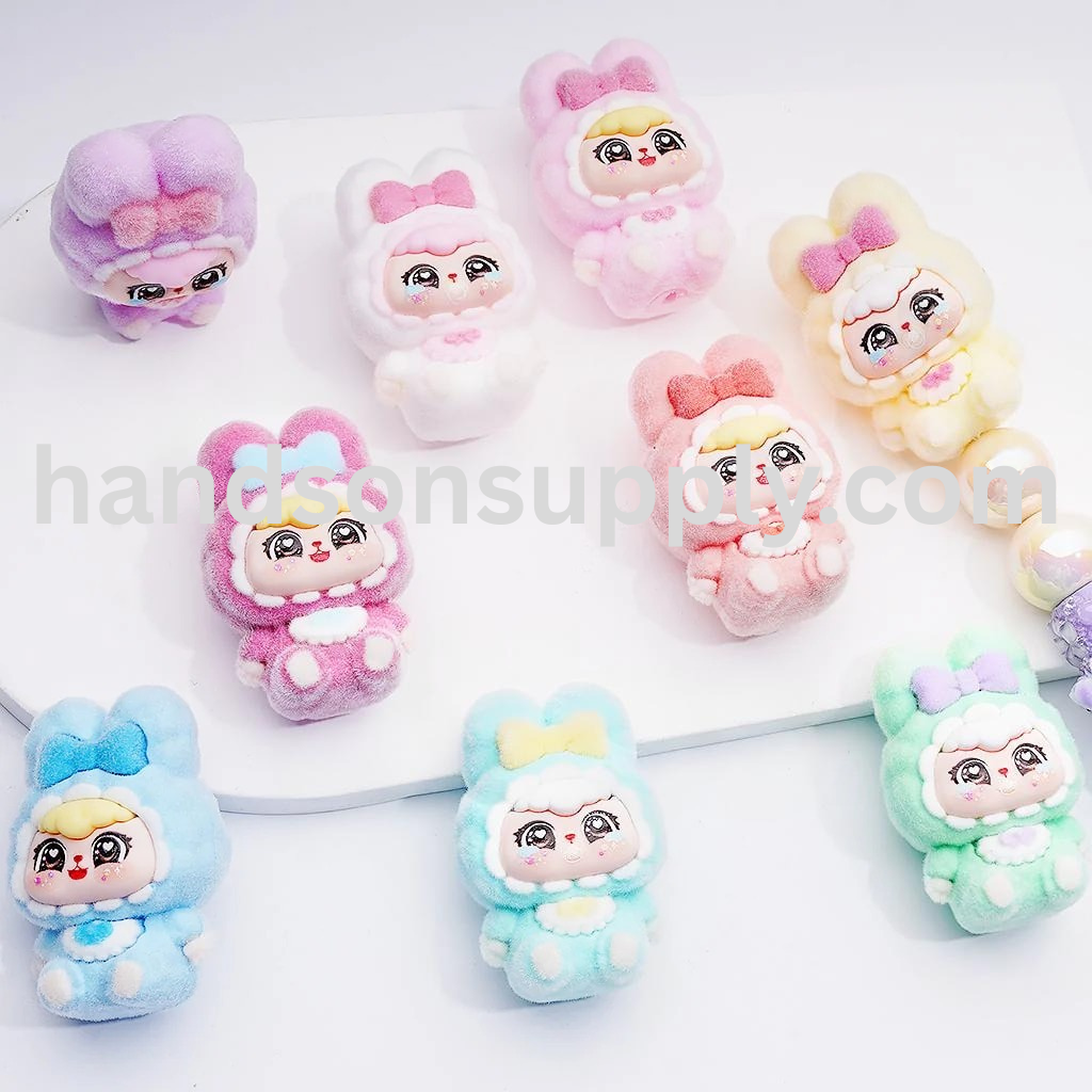 Cute Flocked Babythre Design Acrylic Pendant Beads Pen Toppers & Jewelry Accessories, 44*30MM