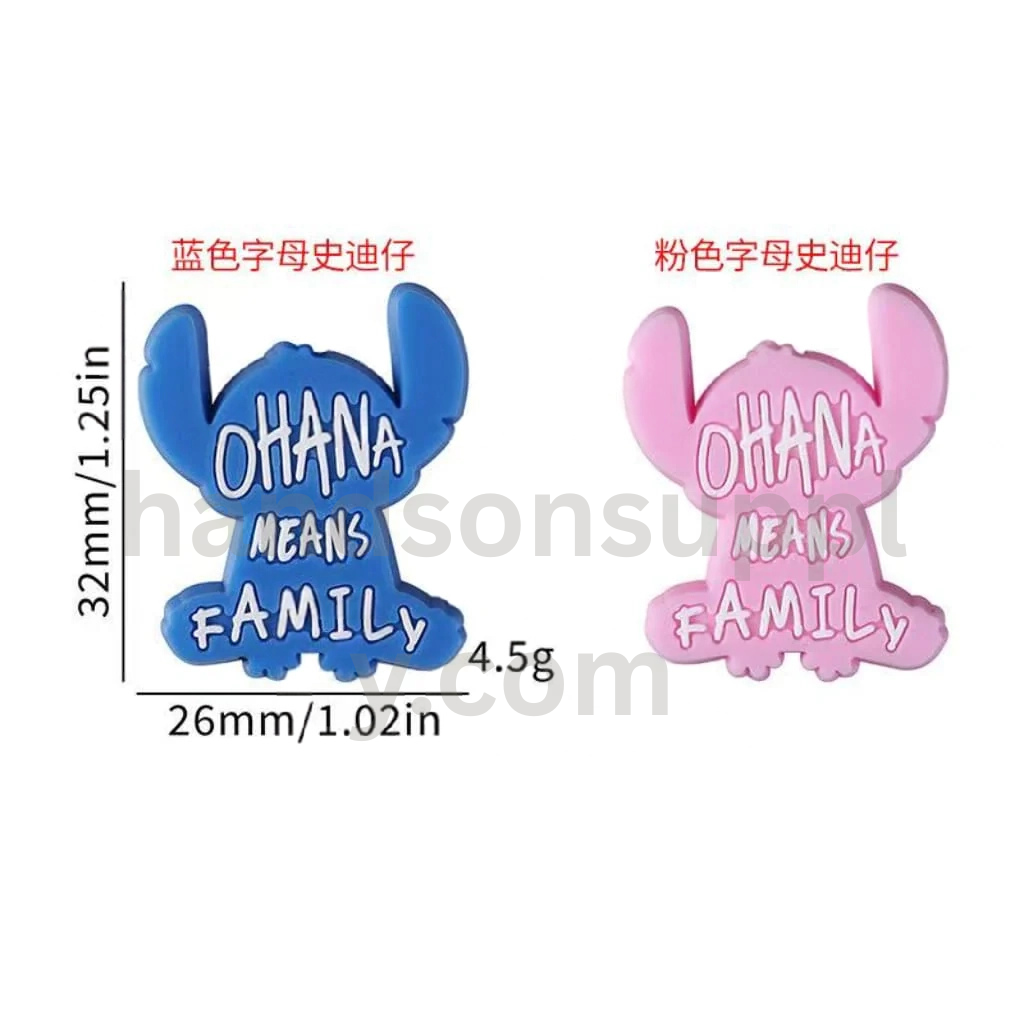 Cute Stitc Ohana Means Family Blue Pink Silicone Focal Beads
