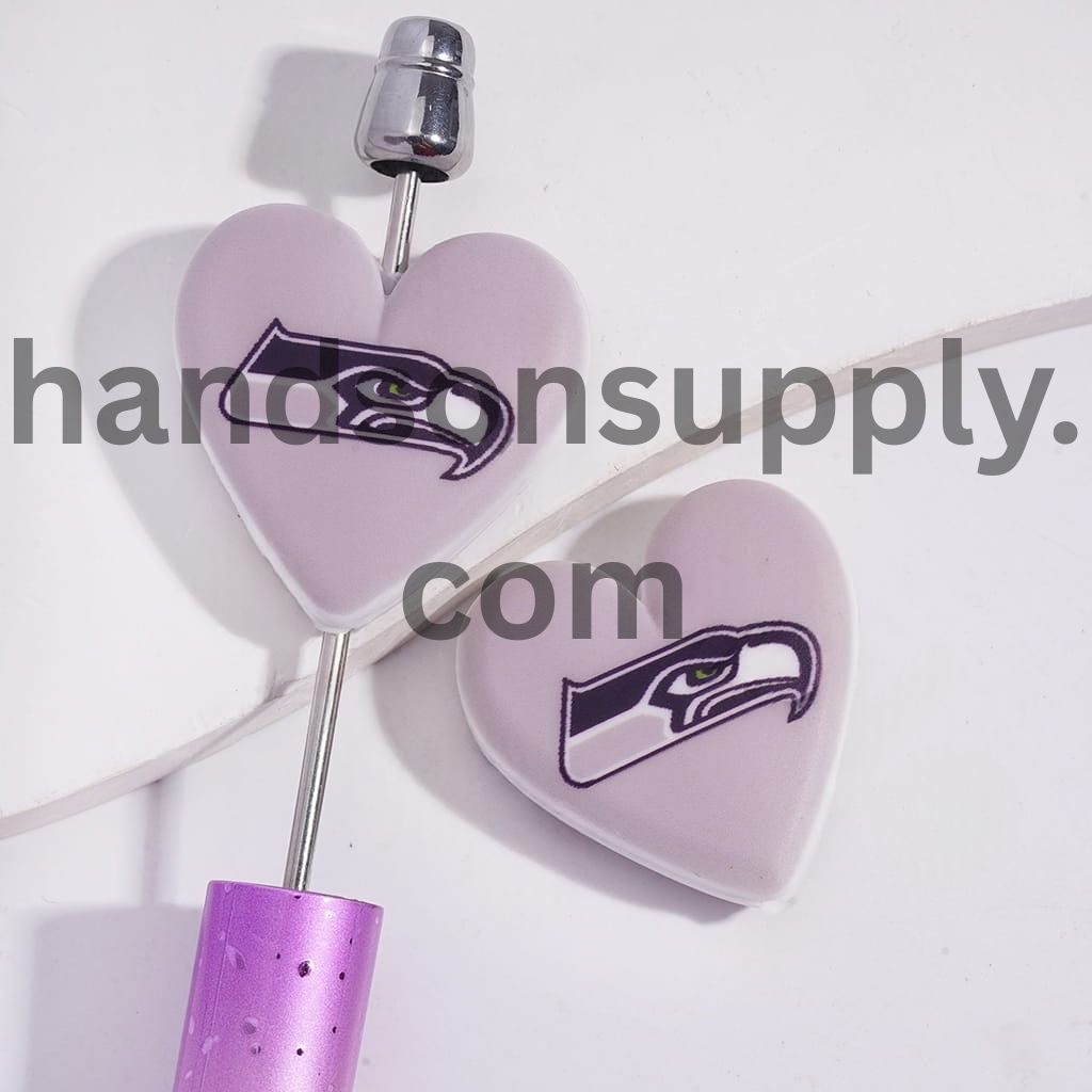 3D Seattle Football Pattern Sport Theme Flat Heart Shape Silicone Focal Bead