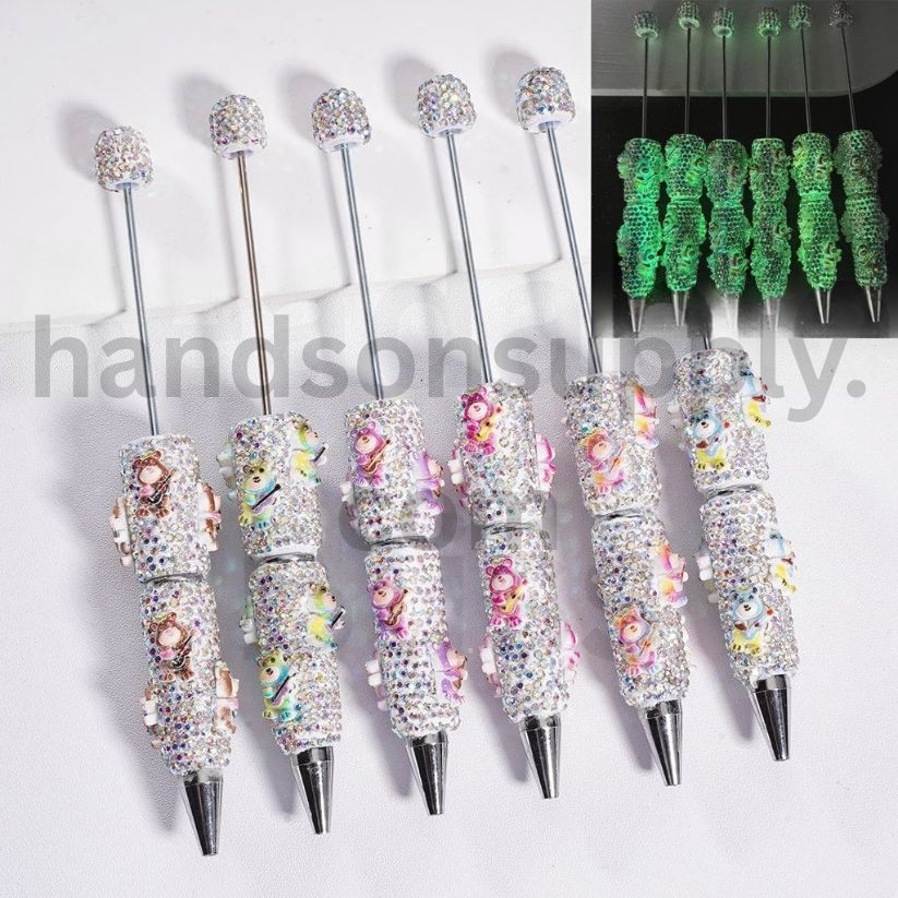 Luminous Cute Bear Toy Store Design, Beadable Clay Pen with AB Rhinestones Random Mix