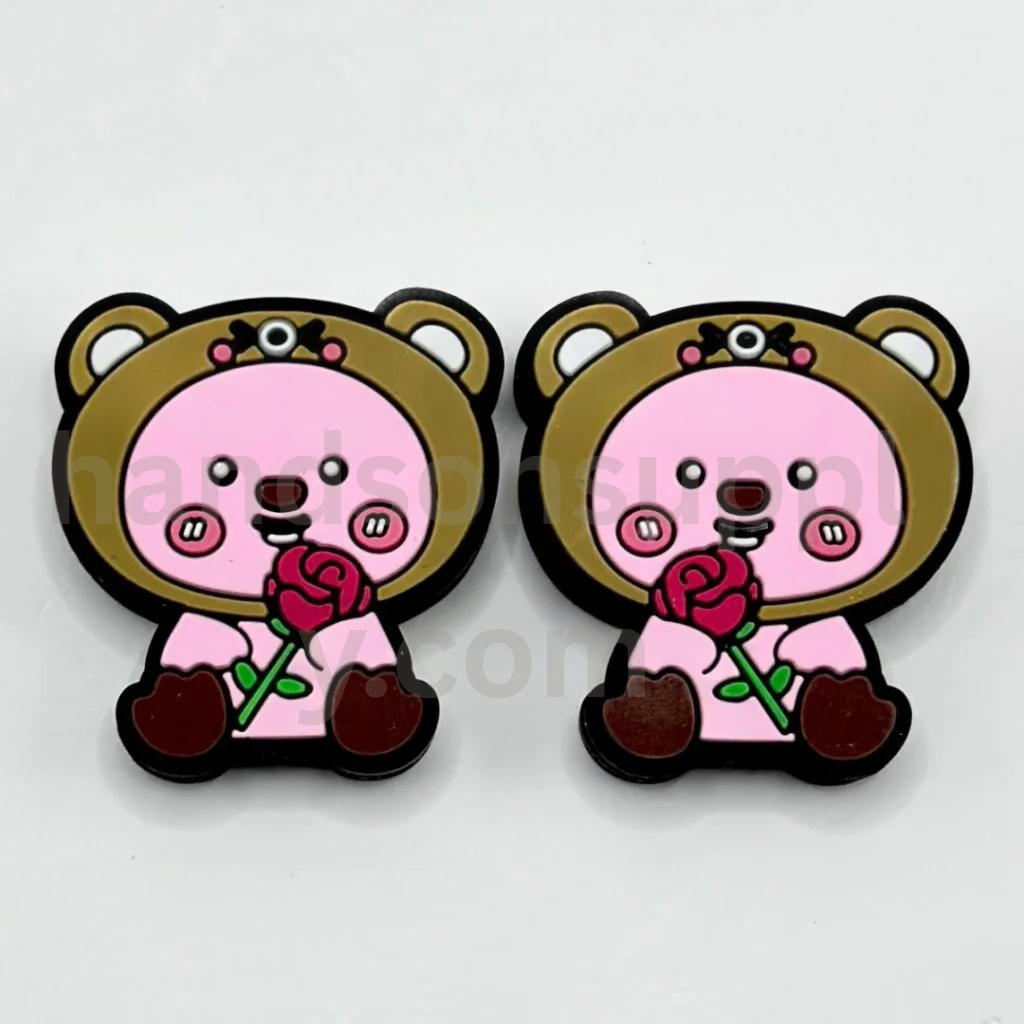 A Rose Flower Poror the Little Penguin Cute Pink Loop in Brown Hat Holds Silicone Focal Beads