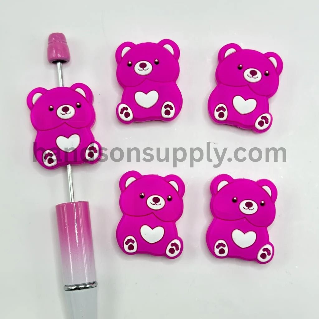 Cute Pink Rose Bear Silicone Focal Beads