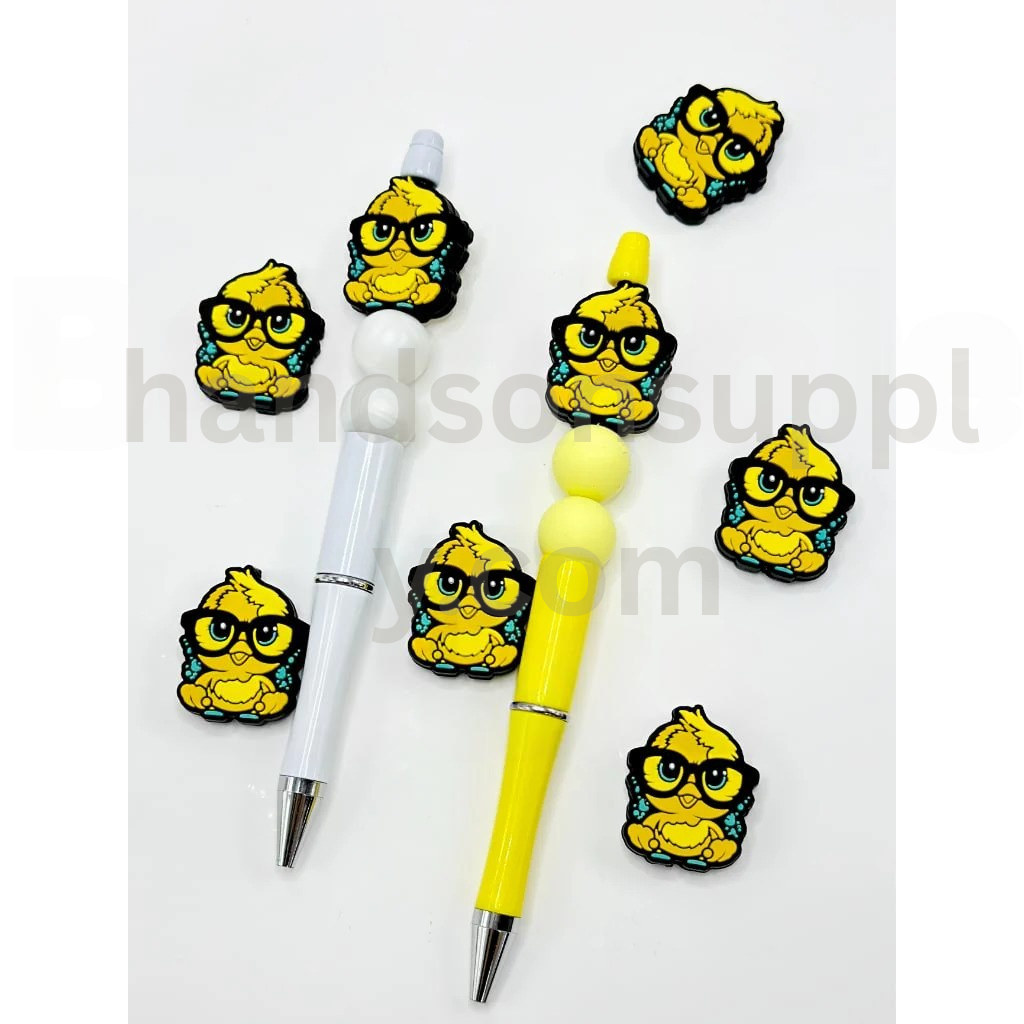 Bird Chick with Glasses Yellow Cute Silicone Focal Beads