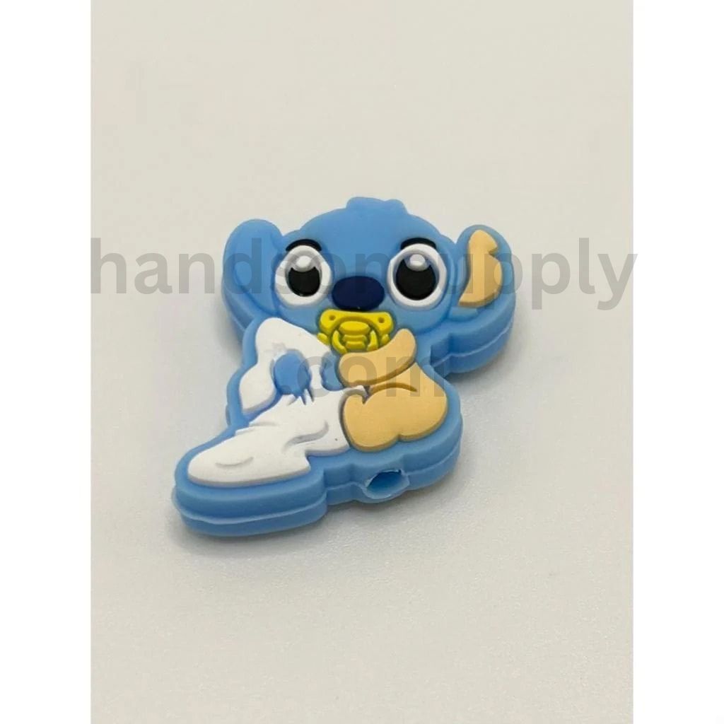 Baby Blue Monster Inspired Blue Cartoon Character with Pacifier Silicone Focal Beads