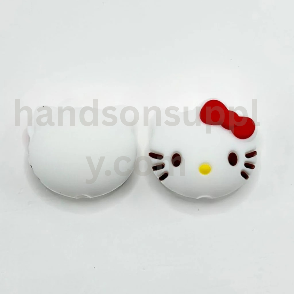 Cute HK Kitten Head with Red Bowknot 3D Mini Silicone Focal Beads