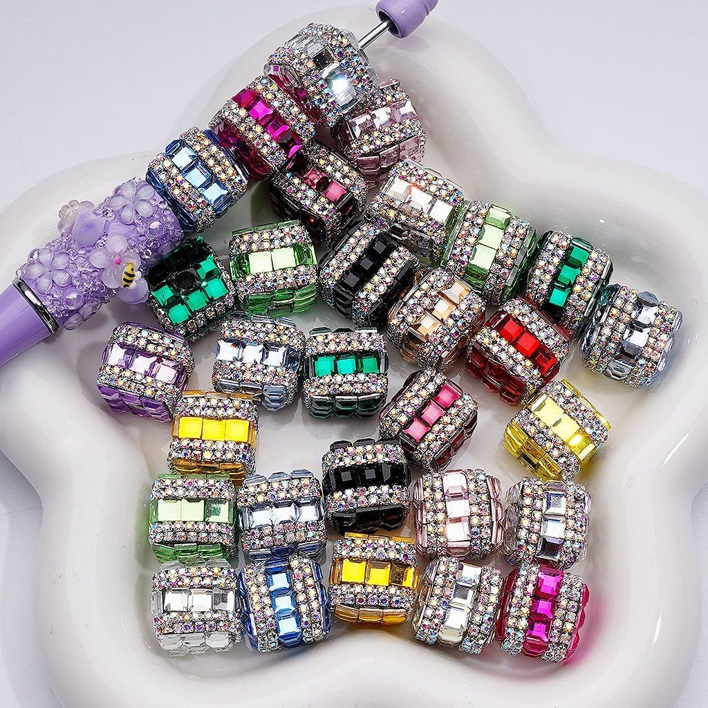 Shiny Square & AB Rhinestones Chains Multi-Color Cube Acrylic Beads 15MM Random Mix