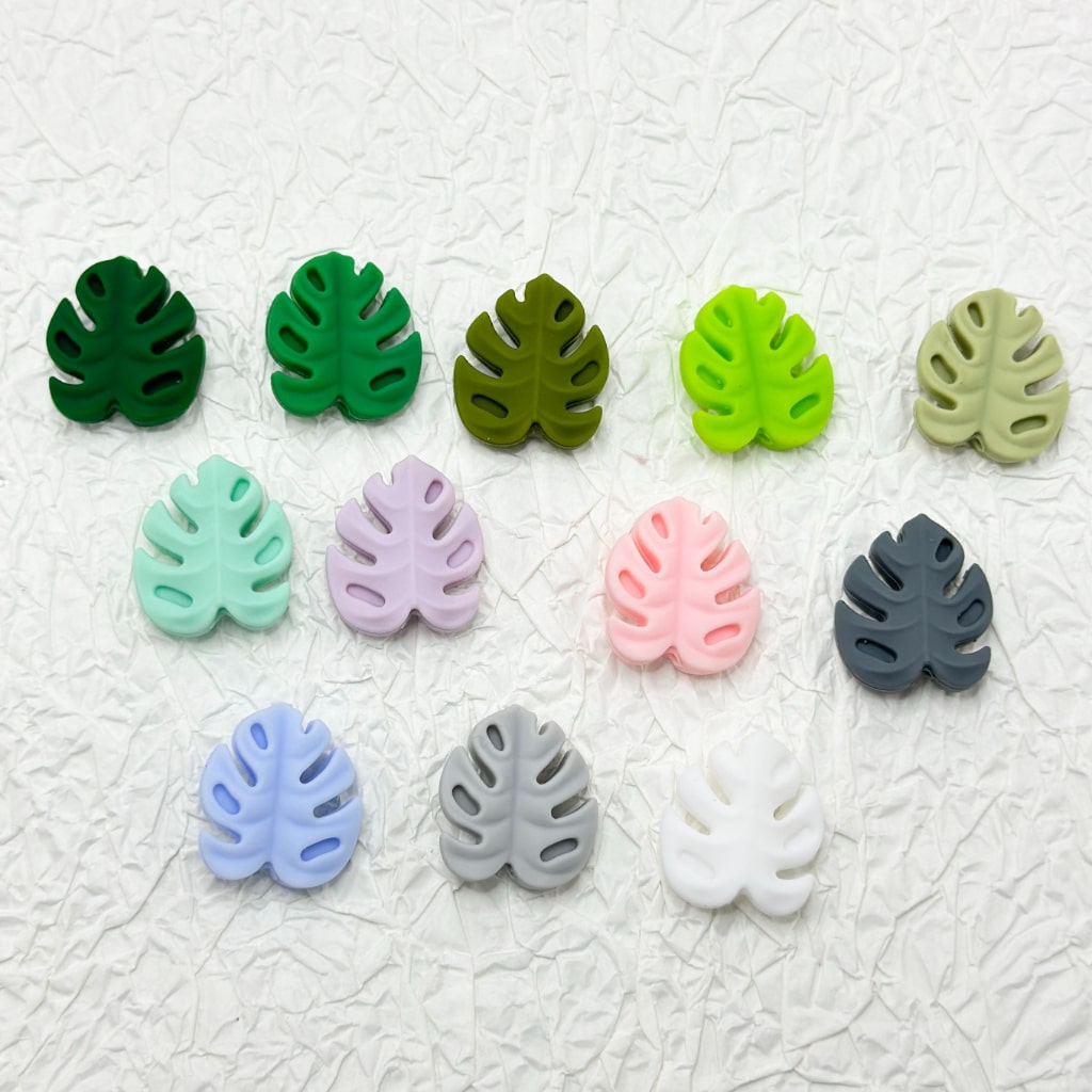 Color Tree Leaves Mini Multi Silicone Focal Beads, Random Mix