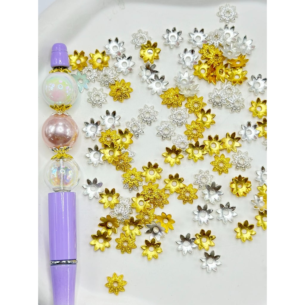Beadable Flower Metal End Cap Spacer Beads, 10MM