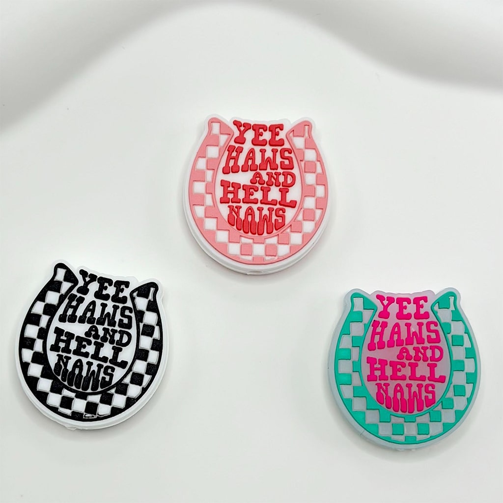Cute Yee Haws and Hell Naws Checkered Stripe Silicone Focal Beads