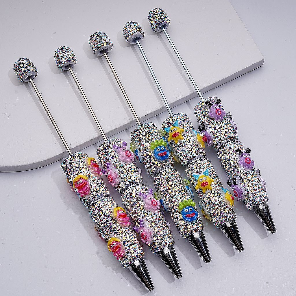 Cartoon with Bald Head Sausage Mouth Little Cute AB Rhinestones Beadable Clay Pens