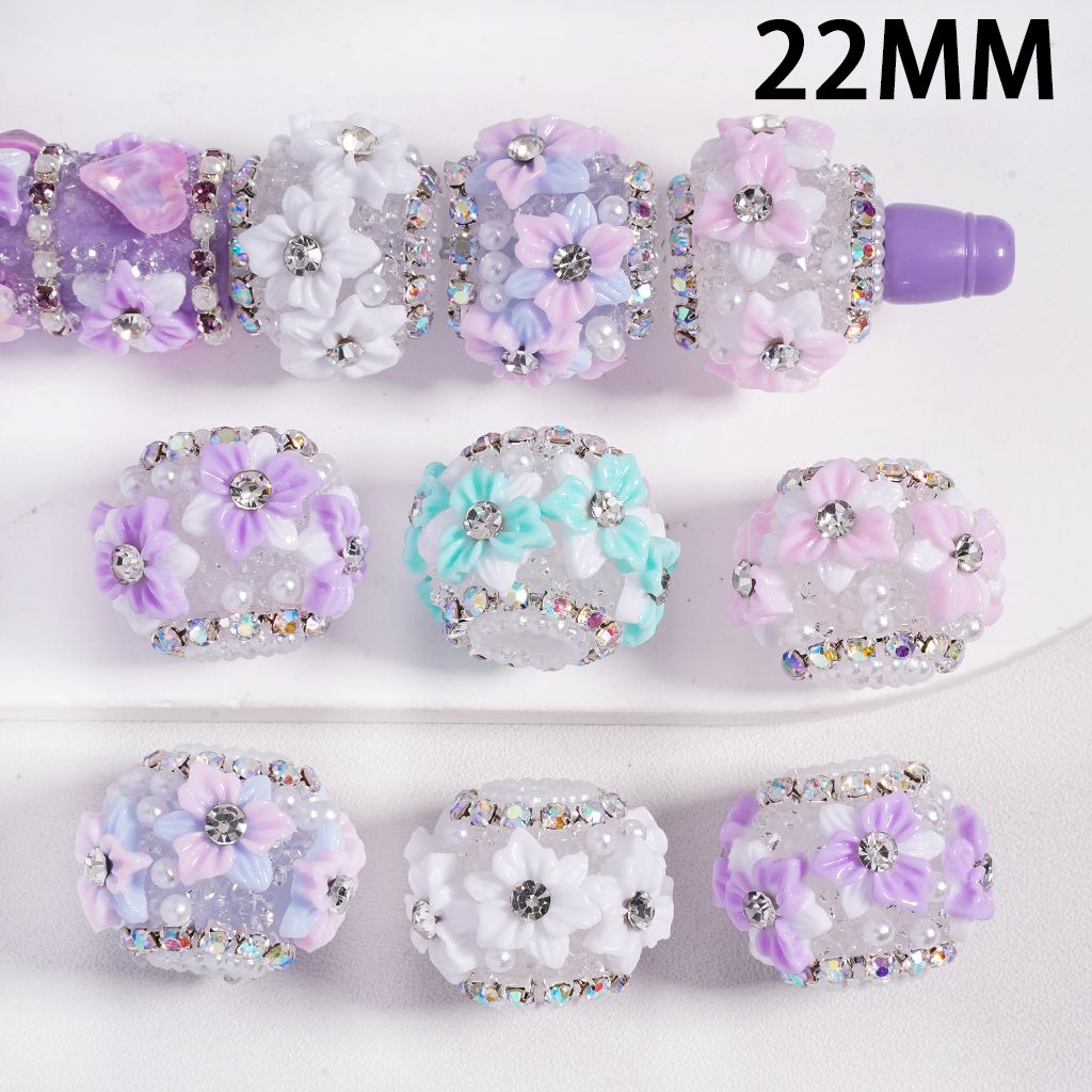 Double Layer Multi-Color AB Rhinestone Flower Round Shape Sugar Acrylic Beads with Sparkle White Pearl Chains, Random Mix
