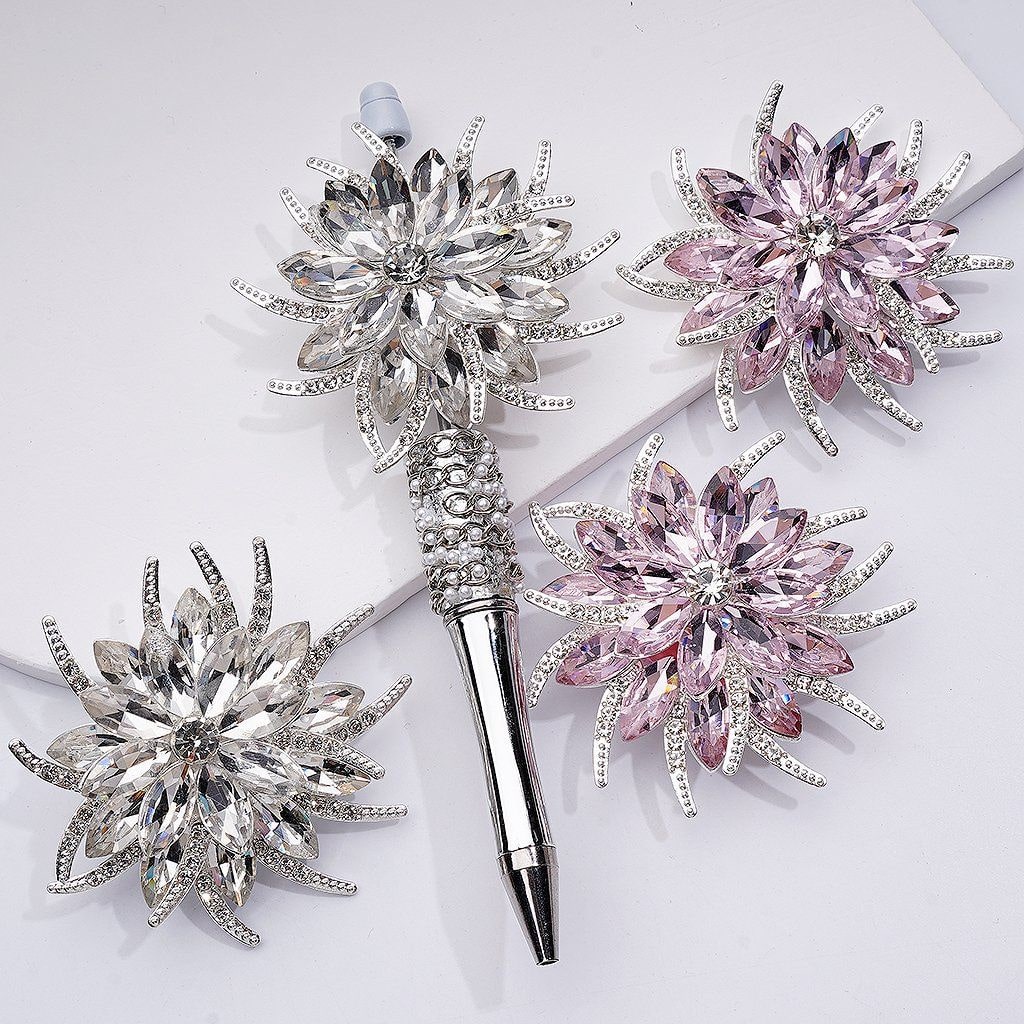 Silver Alloy Flower with Shiny Rhinestones Fancy Cute Hearts White Pearls Clay Beads 64MM