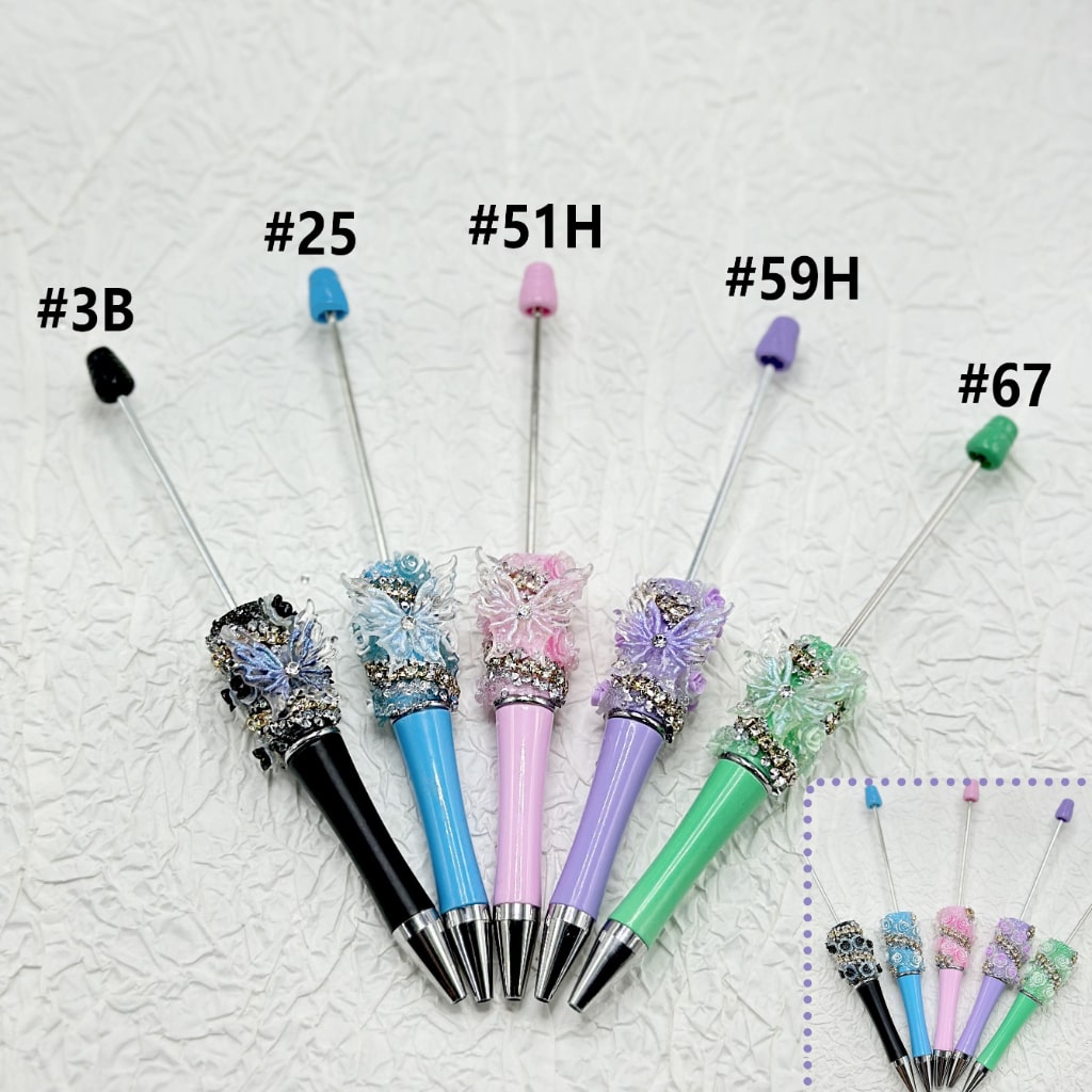 Shiny Butterflies Cute Flowers Clear Rhinestones Chains Solid Color Beadable Pens Clear Sugar