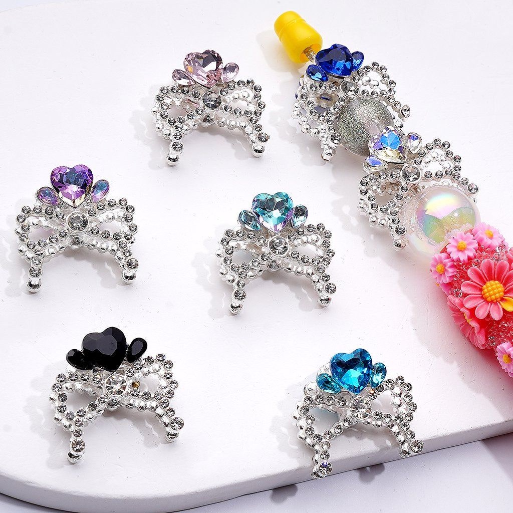 Fancy Silver Alloy Bowknot Beads – Bling Rhinestone Charms with Multicolor Hearts for Jewelry Making