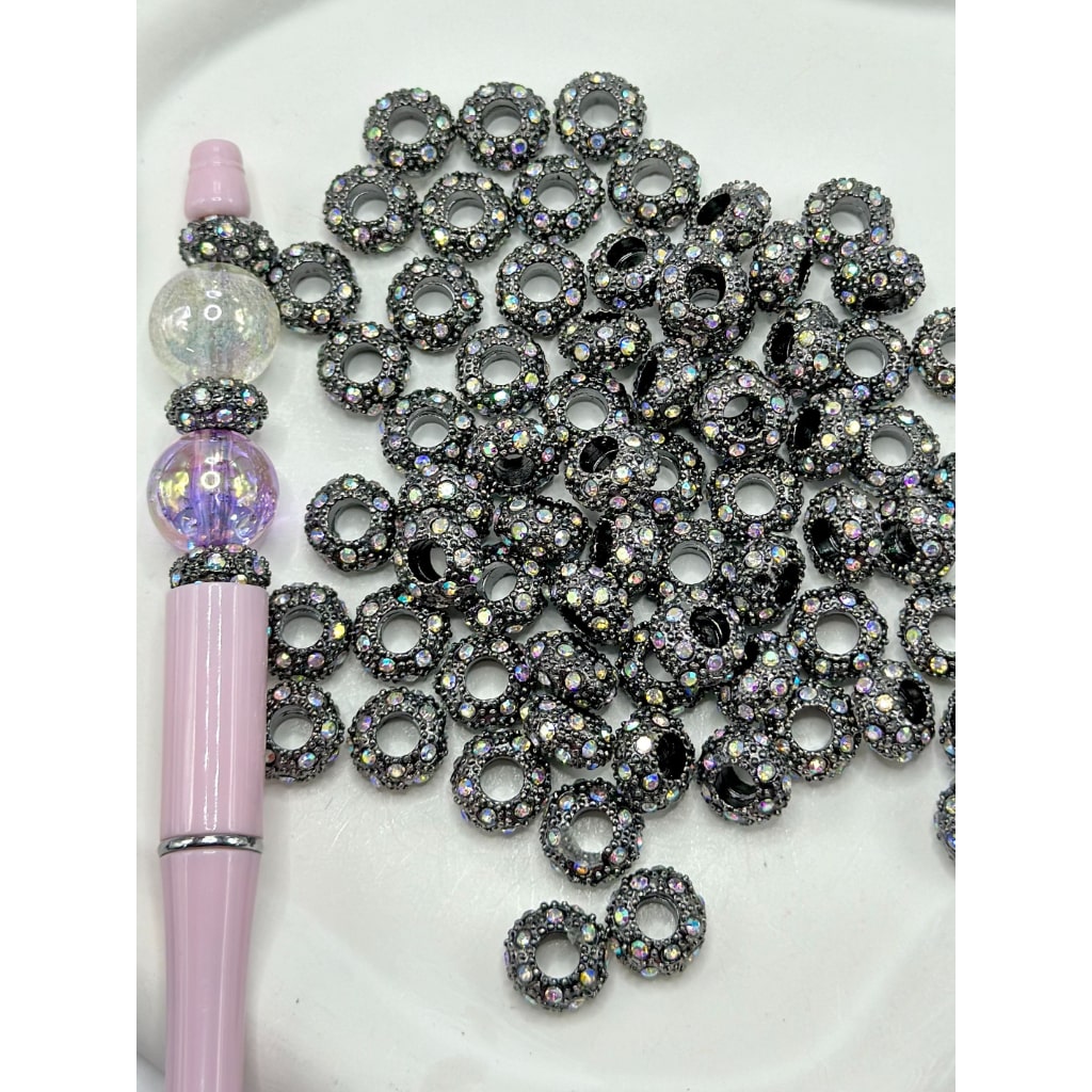 Metal Beadable Spacers with AB Color Rhinestone, 12mm