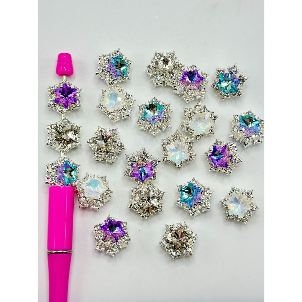 Silver Alloy Bling Bling Metal Rhinestone Snow Flower Beads, Random Mix, 18MM