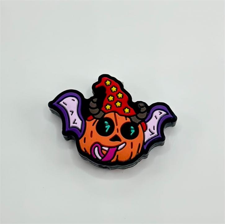 Purple Wings with Little Pumpkin and Red Star Hat Silicone Focal Beads