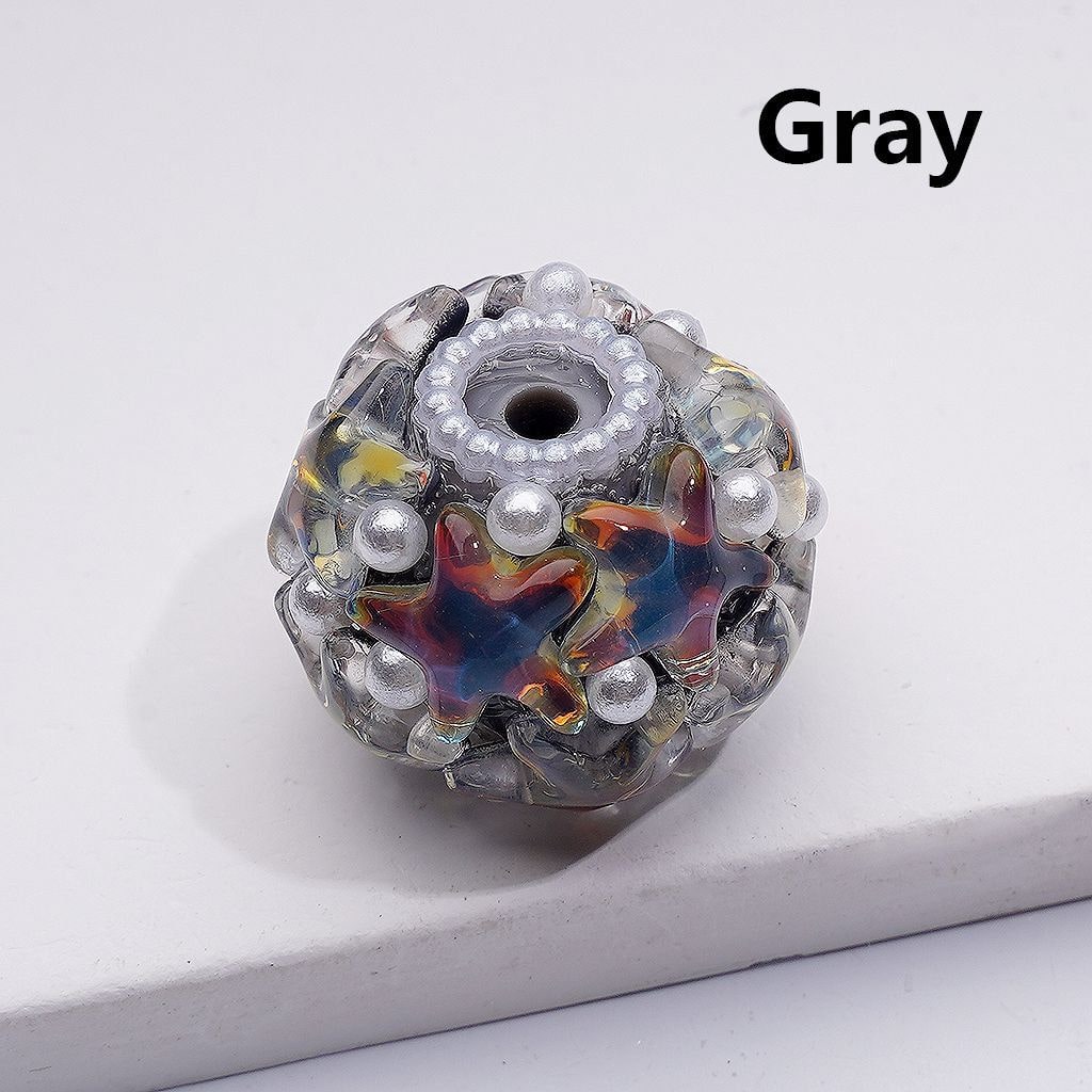 Shiny Stars Multi-Color Round Acrylic Beads with White Pearls 22*18MM