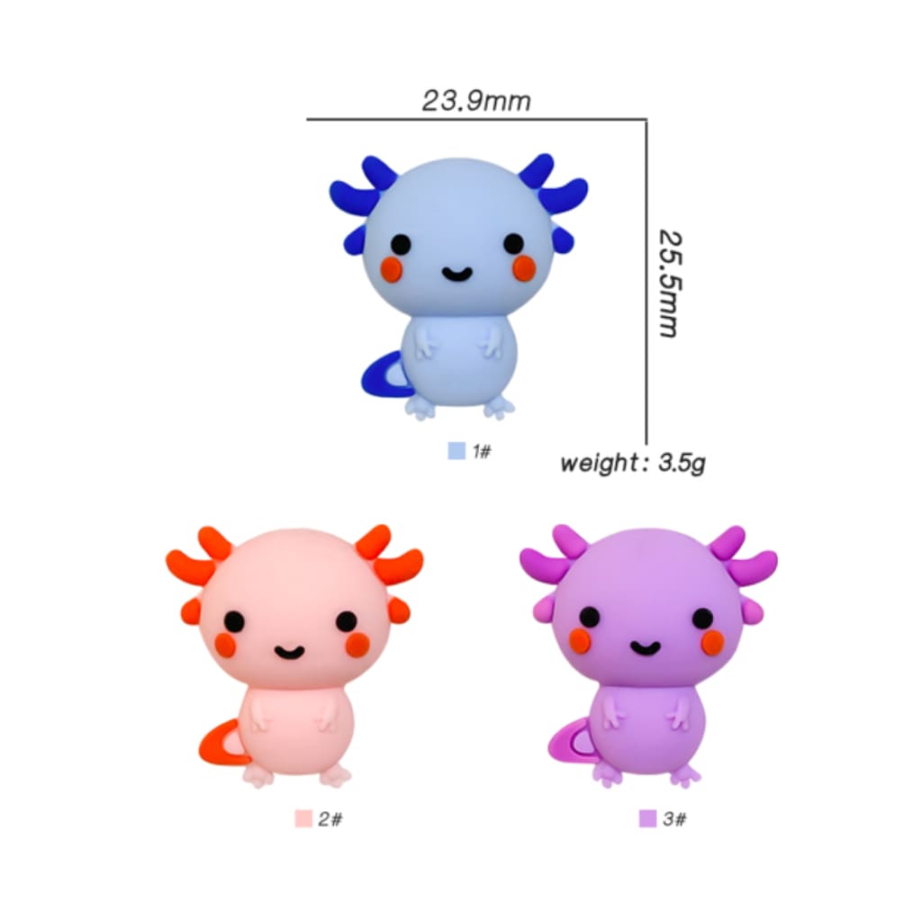 3D Little Cute Mini Axolots Silicone Focal Beads Random Mix