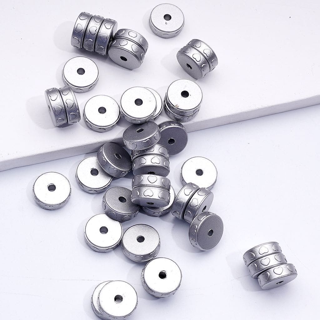 Round Flat Spacer Beads with Gold & Silver Heart Prints 12MM Silicone Accents for Jewelry & Crafts
