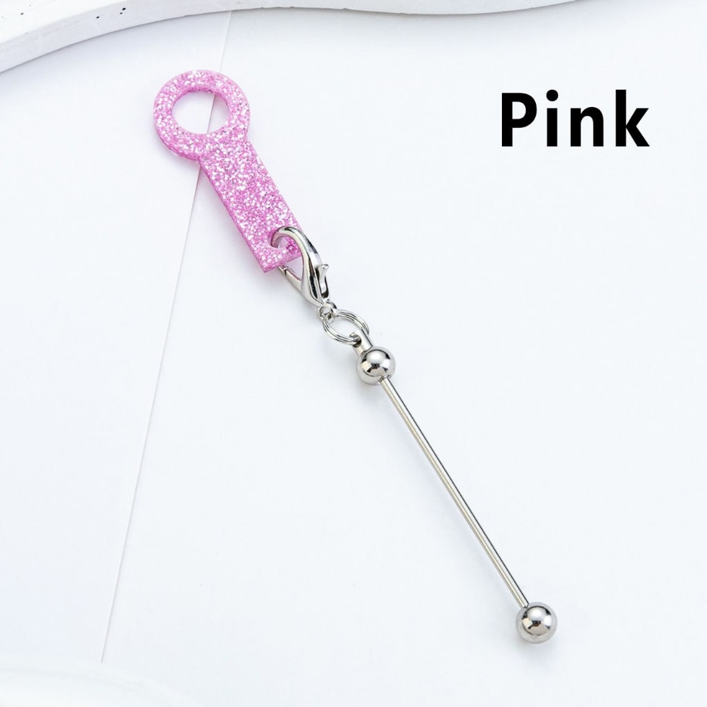 Silver Metal Bar DIY Beadable for Keychain with Carabiner Hook Plastic Long Ring Hoop on Cup's Straw 120MM