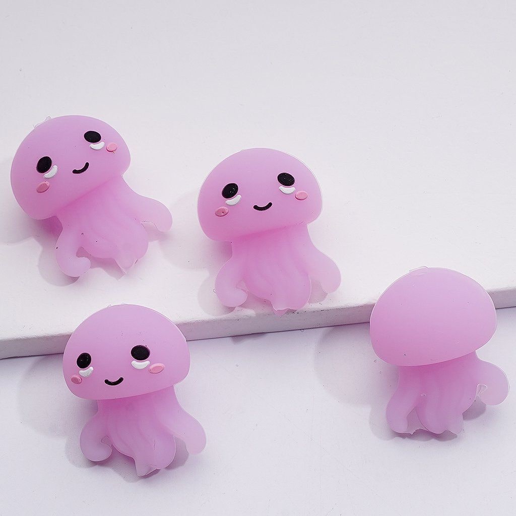 Mini Cute Vivid Pink Jellyfish 3D Silicone Focal Beads