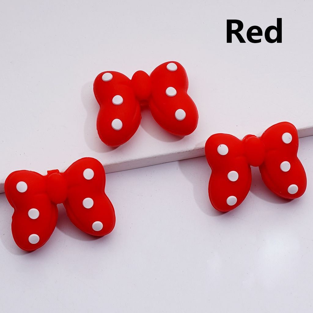 Multi-Color 3D Bowknots with Mini White Spots Silicone Focal Beads