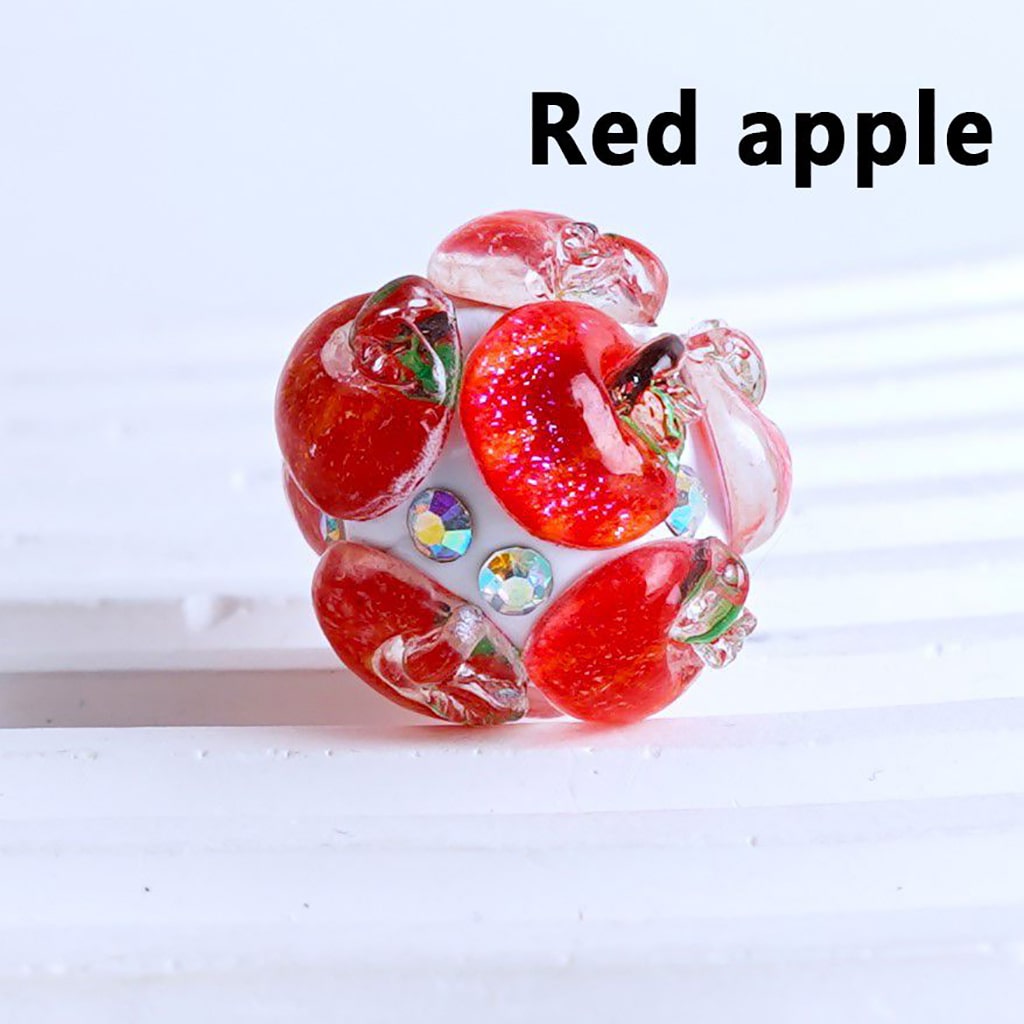 Red & Green Apple Shape Round Clay Beads with Glitter & AB Rhinestones 20mm