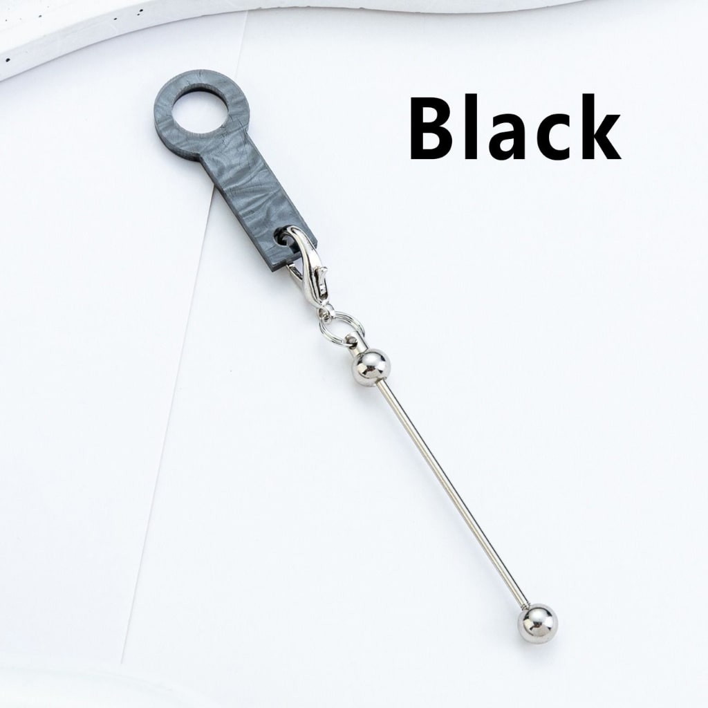 Silver Metal Bar DIY Beadable for Keychain with Carabiner Hook Plastic Long Ring Hoop on Cup's Straw 120MM